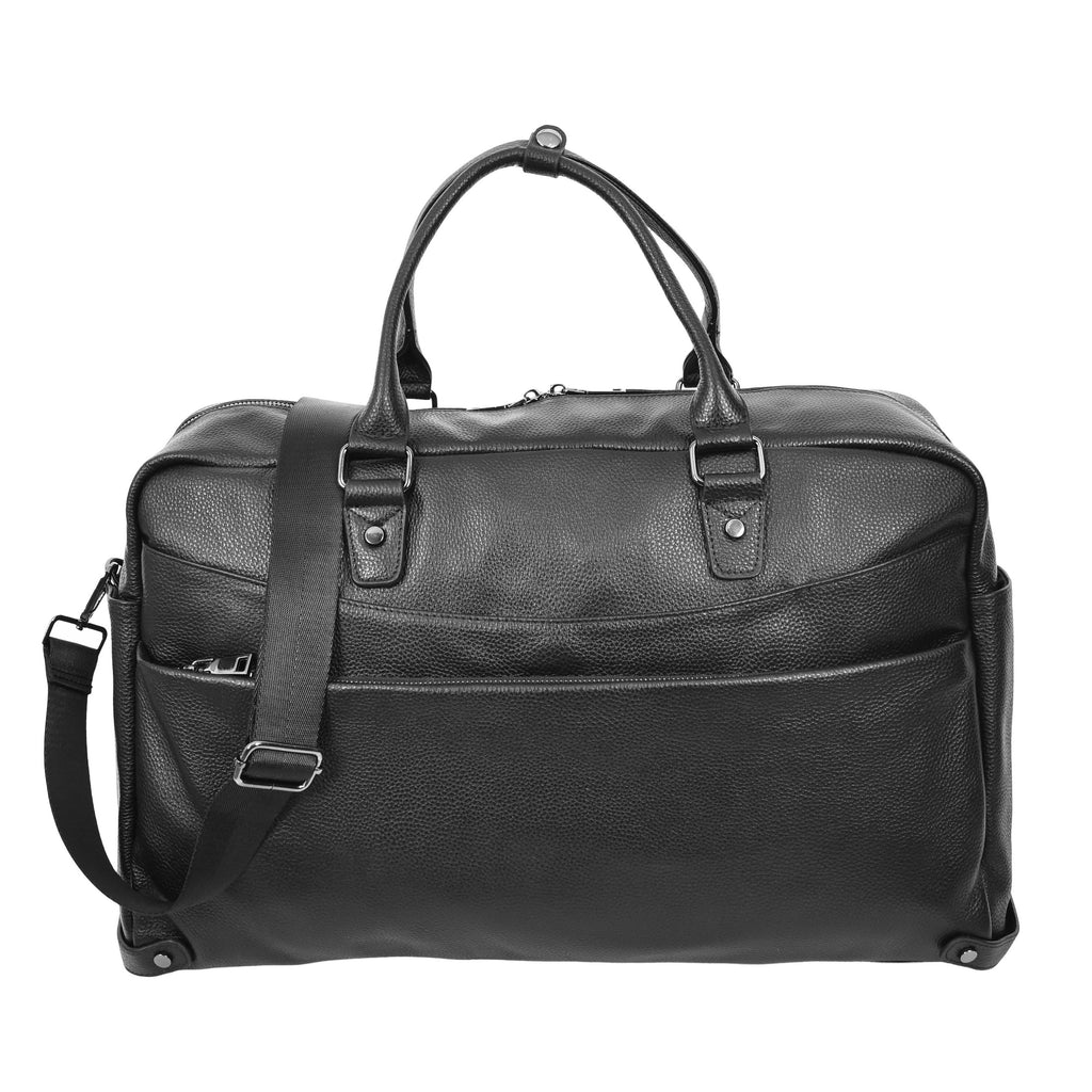 Kinsley Leather Classic Weekend Travel Large Holdall Bag Black-1