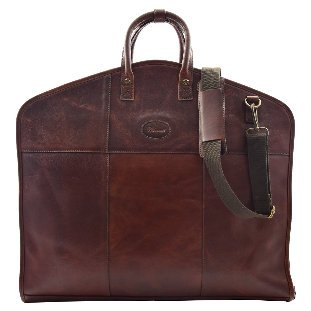 DR613 Genuine Leather Travel Suit Carrier Garment Bag Brown 1