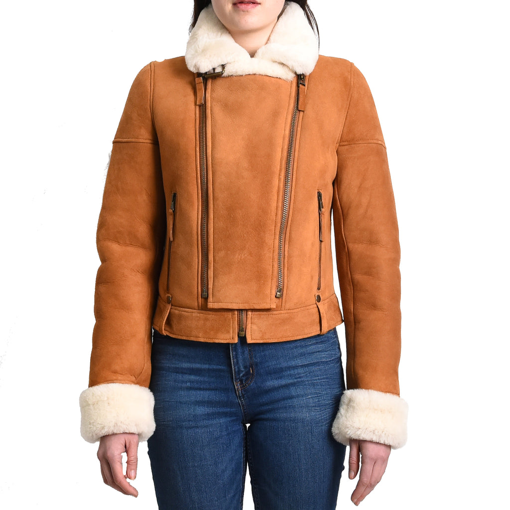 DR250 Women's Real Sheepskin Celebrity Style Jacket Tan 1