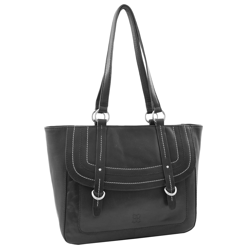 DR591 Women's Soft Leather Large Size Shopper Bag Black 1