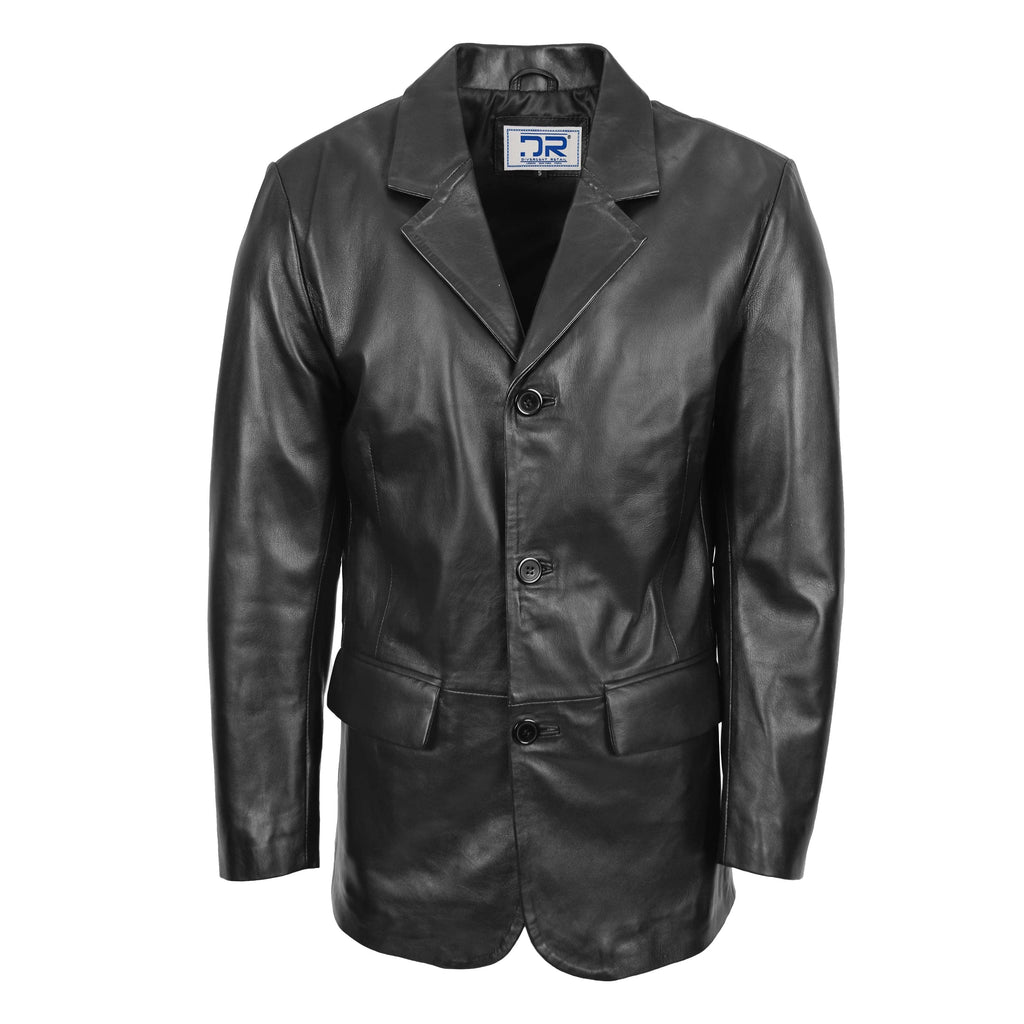 DR111 Real Lambskin Leather Men's Blazer Coat Black 1