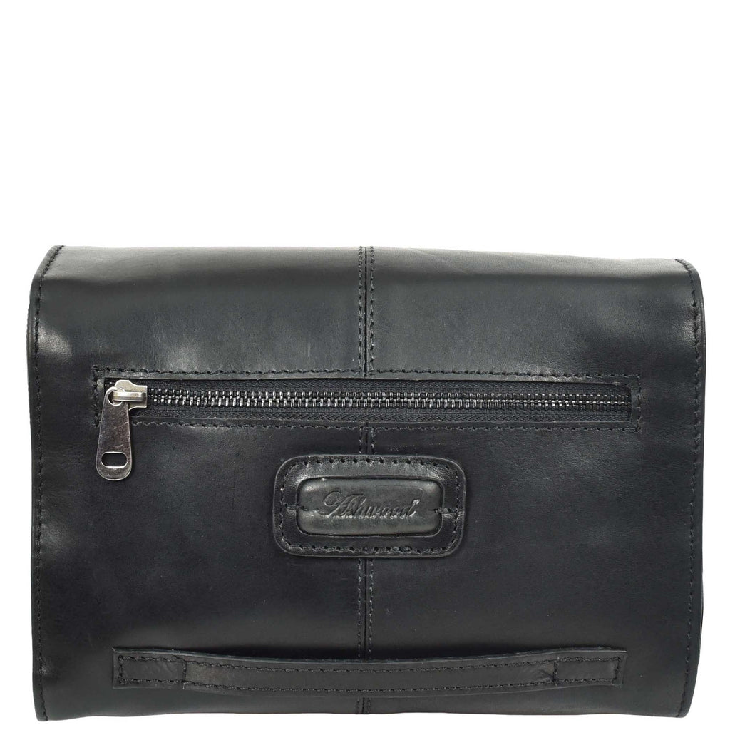 DR666 Genuine Cow Waxed Leather Toiletry Wash Bag Black 2