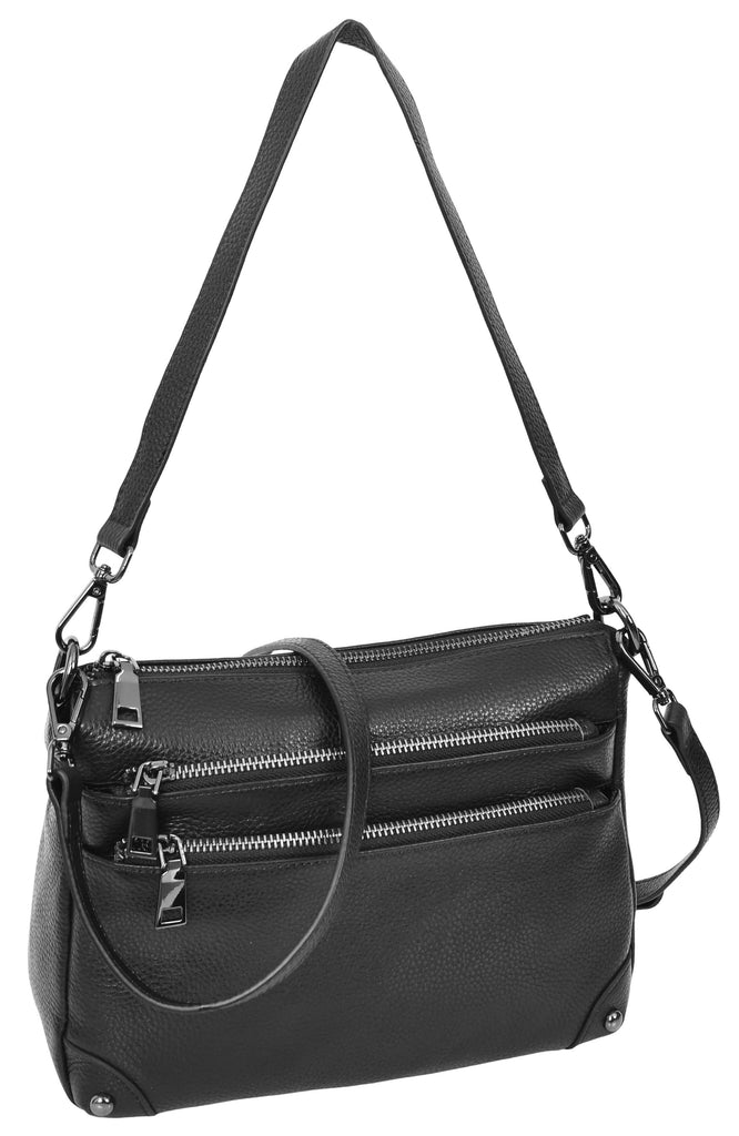 Adalynn Women's Real Leather Cross-Body Organiser Shoulder Bag Black-2