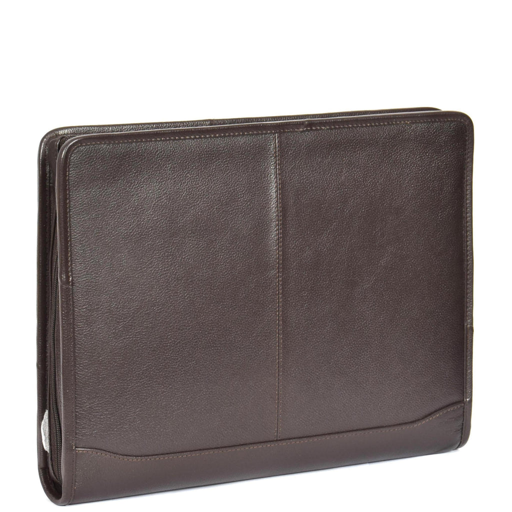 DR604 Leather Zip-Around Portfolio With Removable Metal Ring Binder Brown 2