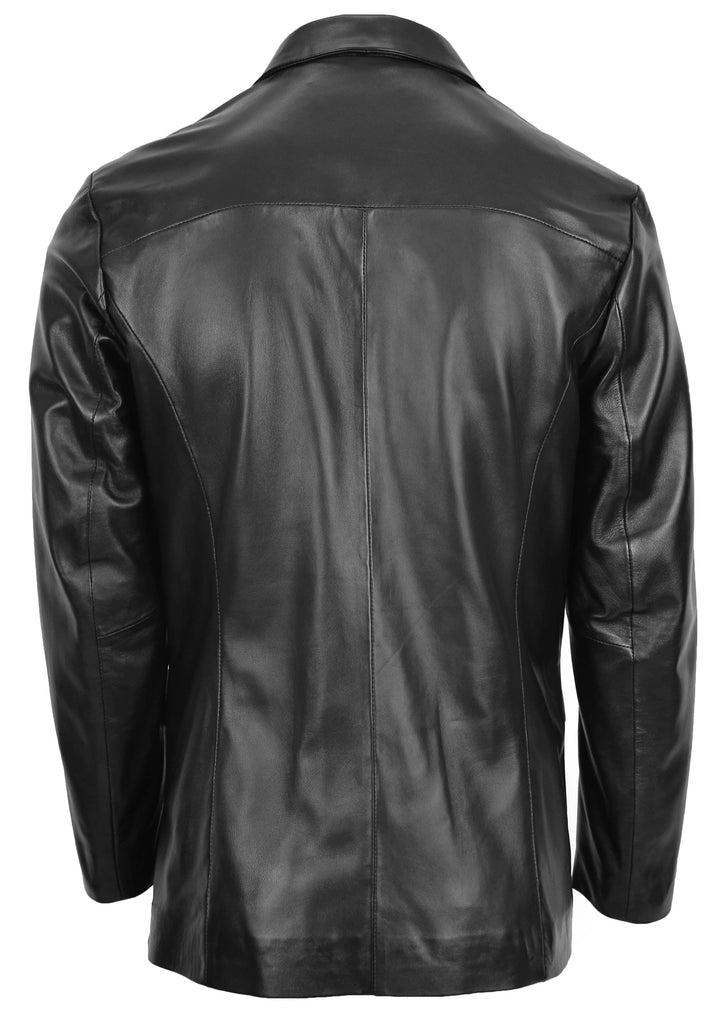 DR111 Real Lambskin Leather Men's Blazer Coat Black 4