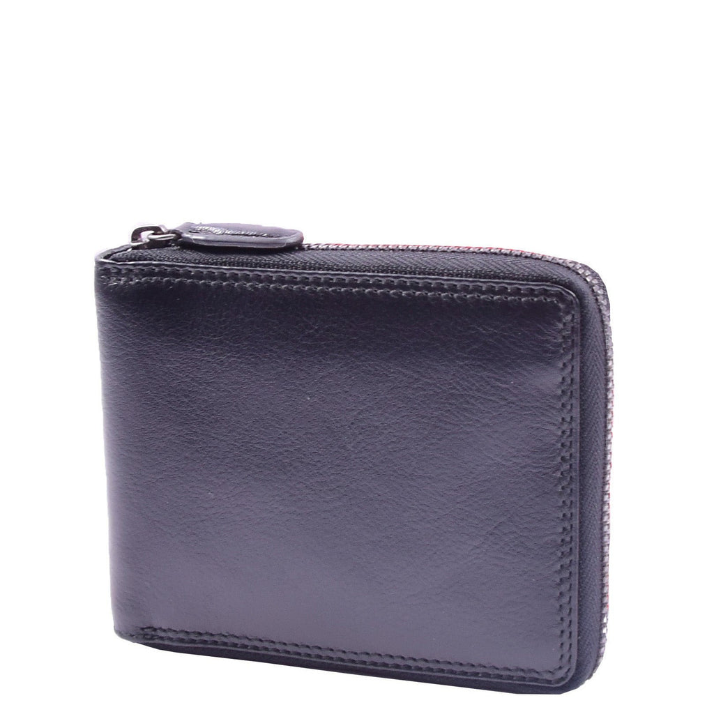 DR660 Men's Soft Genuine Leather Zip Around RFID Wallet Black 2