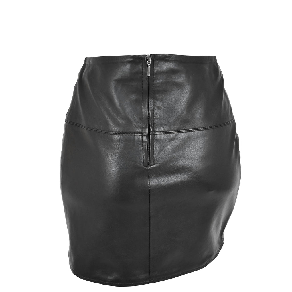 DR567 Women's Leather 16 Inch Mini Length Pencil Skirt Black 2