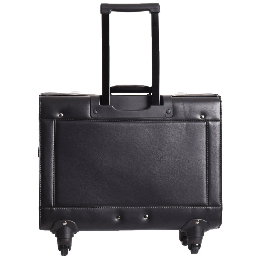 DR689 Leather Cabin Bag Four Wheel Carry on Pilot Case Black 5