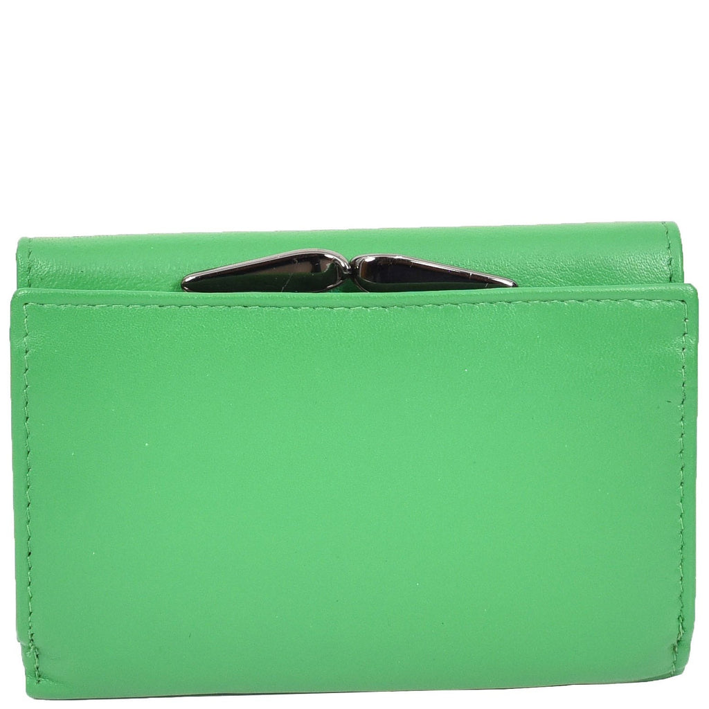 DR687 Women's Soft Leather Trifold Metal Frame Purse Green 2