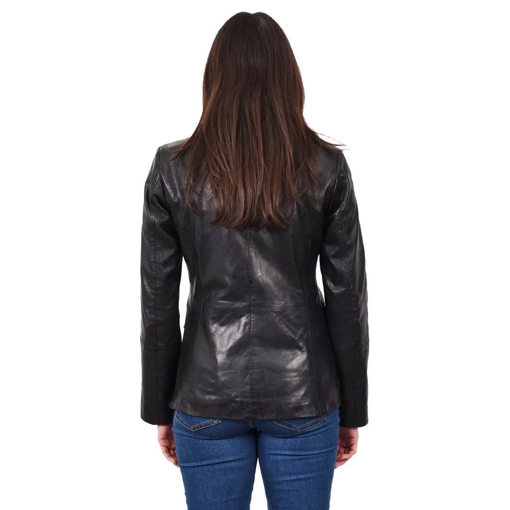 Women's Sheep Leather Single Button Blazer Jacket Classic Lilja Black 2