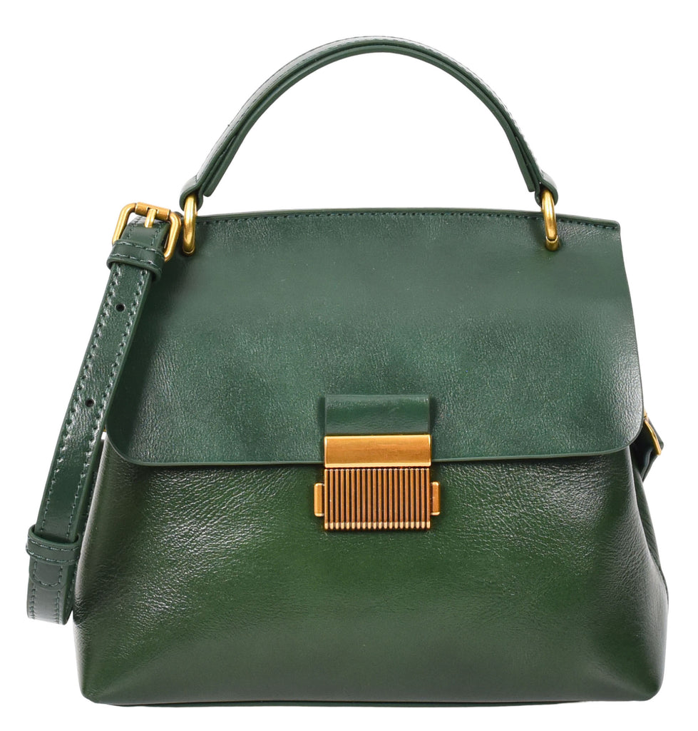 LUCENA Women's Small Real Leather Shoulder Handbag Green-1