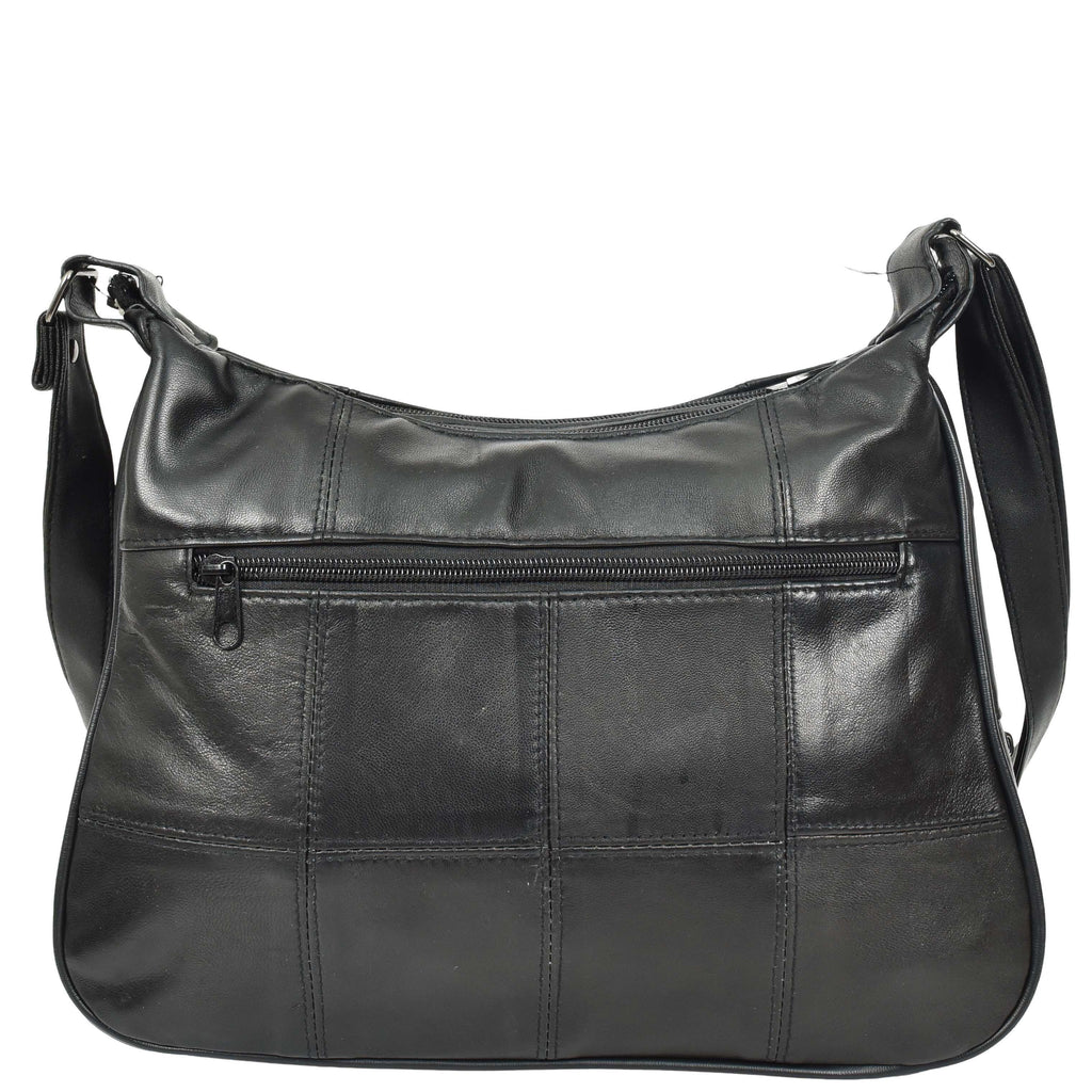 DR668 Women's Large Sized Real Leather Cross Body Bag Black 2