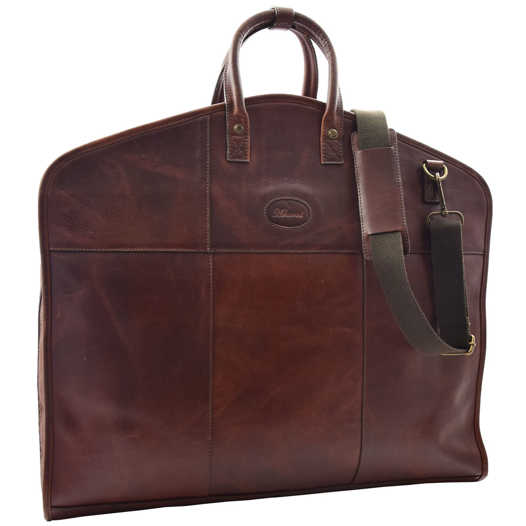 DR613 Genuine Leather Travel Suit Carrier Garment Bag Brown 2