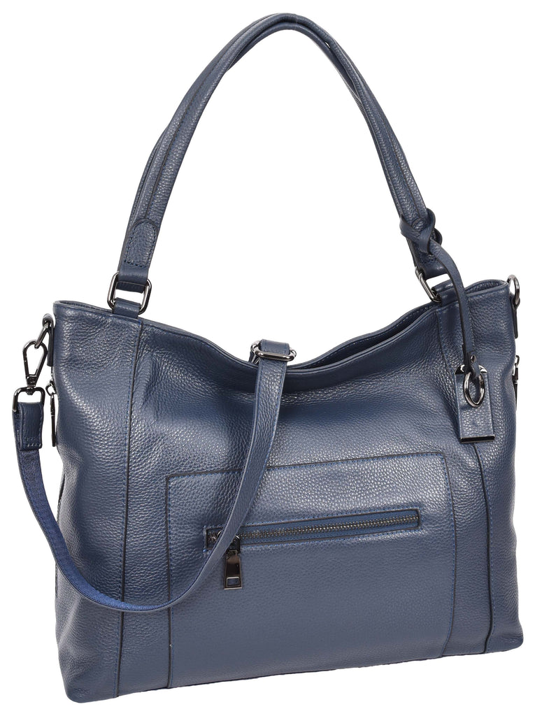 Abigail Women Leather Zip Opening Tote Shoulder Handbag Blue-2