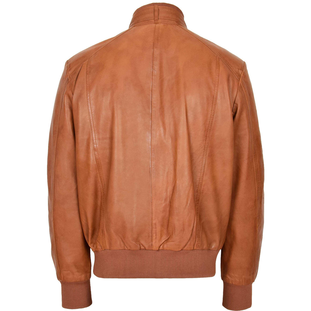 DR110 Men's Bomber Style Leather Jacket Tan 2