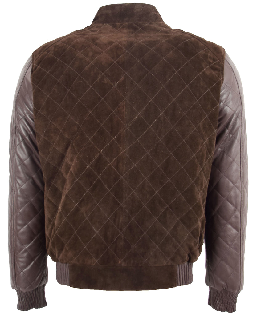 DR547 Men's Suede and Leather Bomber Varsity Jacket Brown 2