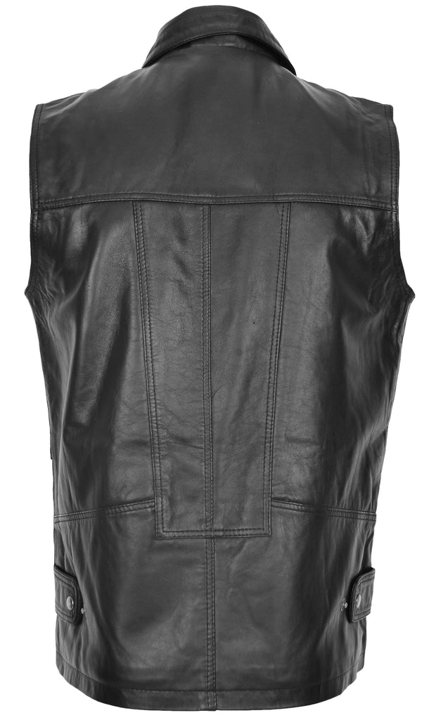 DR116 Men's Classic Fisherman Leather Waistcoat Black 5