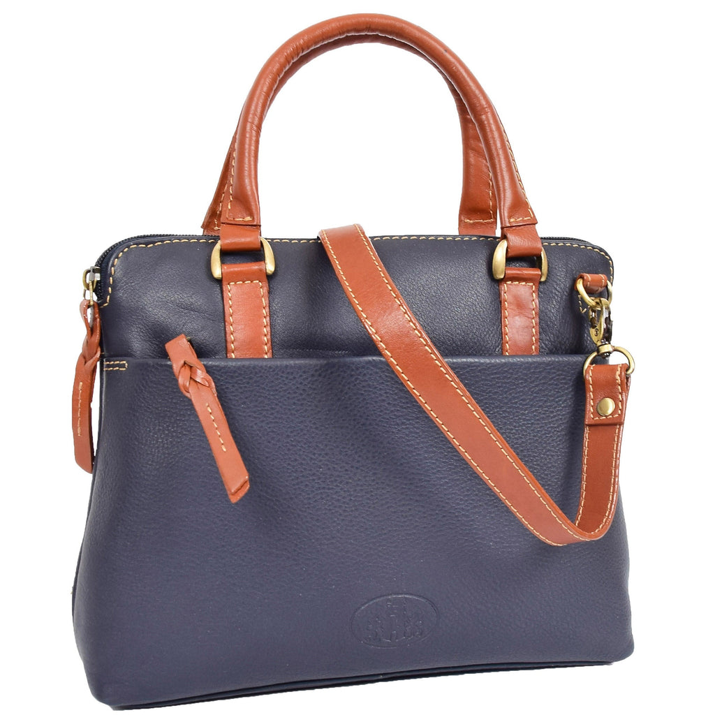 DR617 Women's Full Grain Leather Small Trendy Hobo Bag Navy 2
