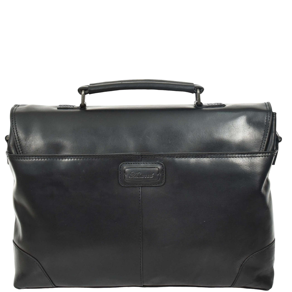 DR654 Men's Durable Real Leather Cross Body Briefcase Black 2