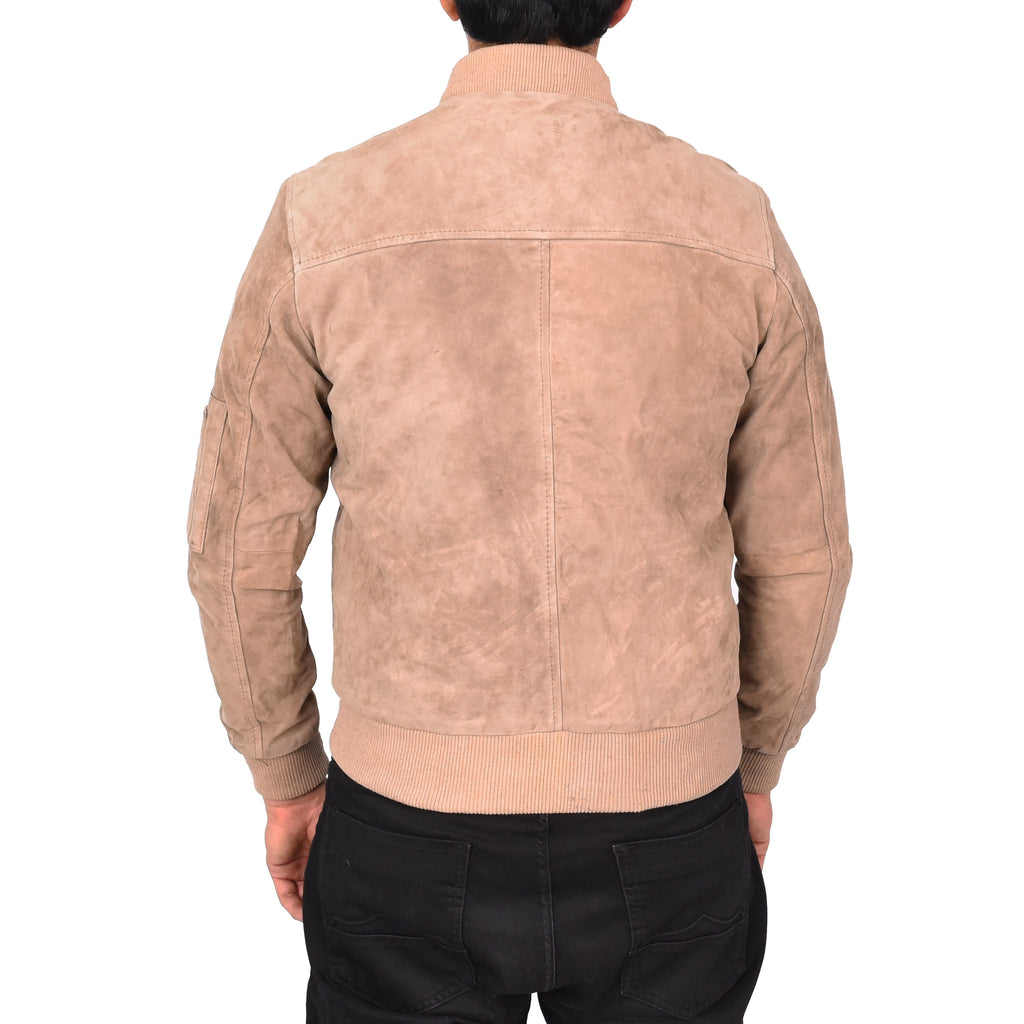 Mens Genuine Goat Suede MA-1 Bomber Jacket Varsity Style Thorin Beige 2