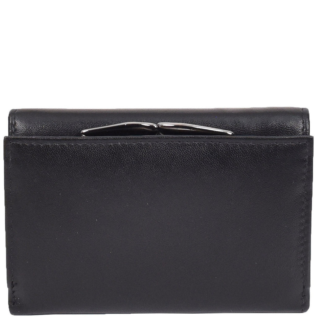 DR687 Women's Soft Leather Trifold Metal Frame Purse Black 2