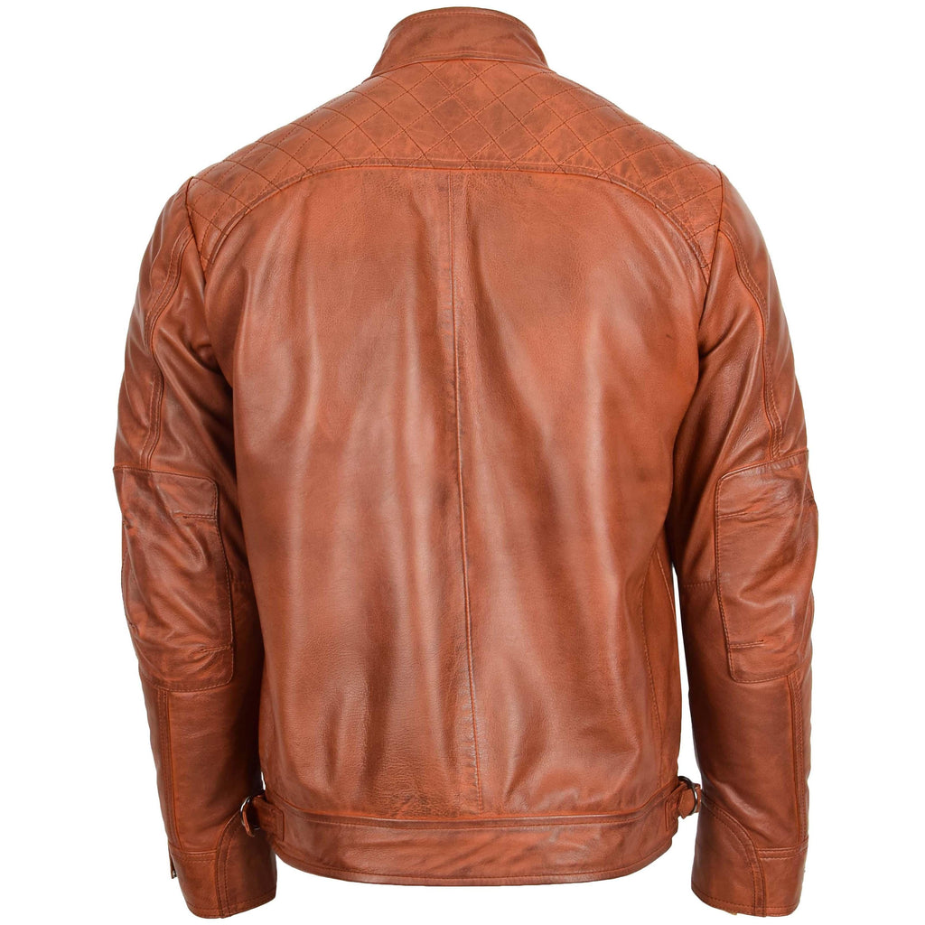 DR117 Men's Biker Leather Jacket Cognac 4