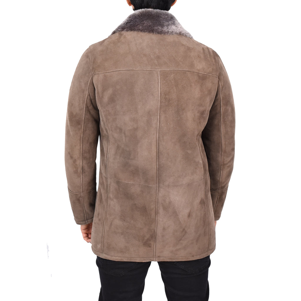 Mens Luxury Merino Sheepskin Classic Car Coat Shearling Walter Taupe 2