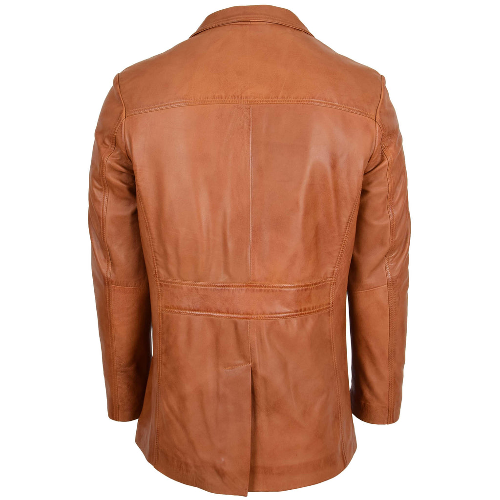 DR112 Men's Leather Classic Reefer Jacket Tan 3