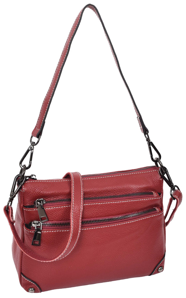 Adalynn Women's Real Leather Cross-Body Organiser Shoulder Bag Red-2