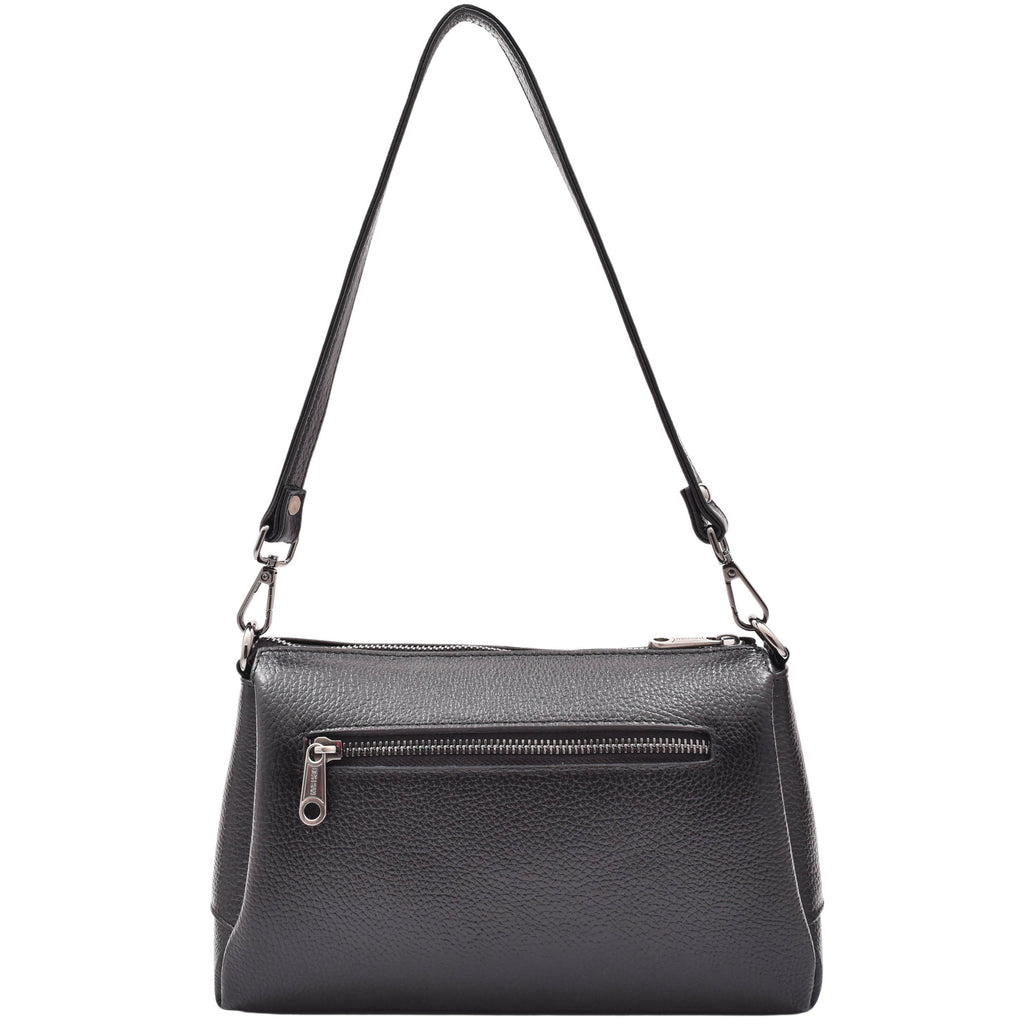 DR597 Women's Genuine Leather Small Zip Handbag Shoulder Bag Black 2