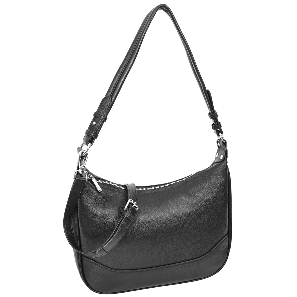 Kitchener Women's Leather  Organiser Hobo Style Shoulder Bag Black-2