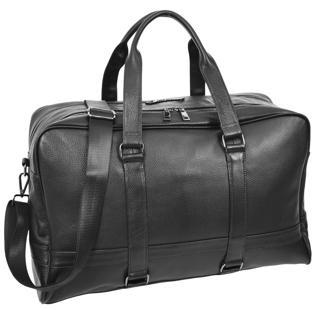 Alexis Leather Large Classic Weekend Travel Holdall Bag Black-2