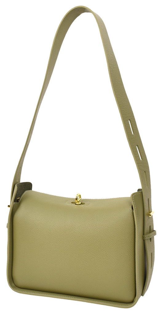 Toronto Women's Classic Real Leather Organiser Shoulder Bag Olive-2