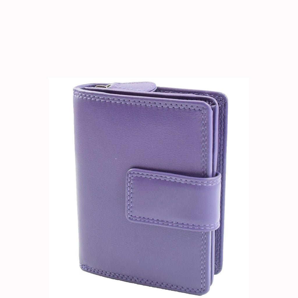 DR673 Women's Elegant Bi Fold Style Real Leather Purse Purple 2