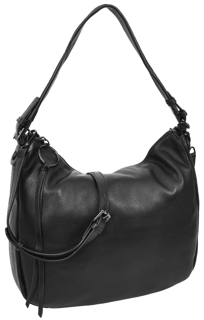 Ottawa Women's Genuine Leather Hobo Style Shoulder Handbag  Black-2