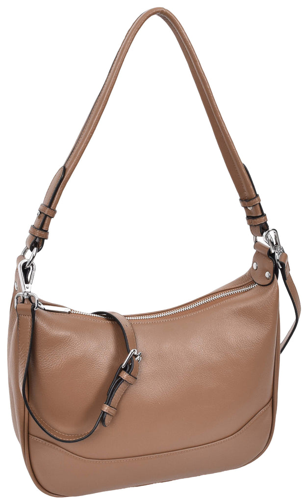 Kitchener Women's Leather  Organiser Hobo Style Shoulder Bag Brown-2