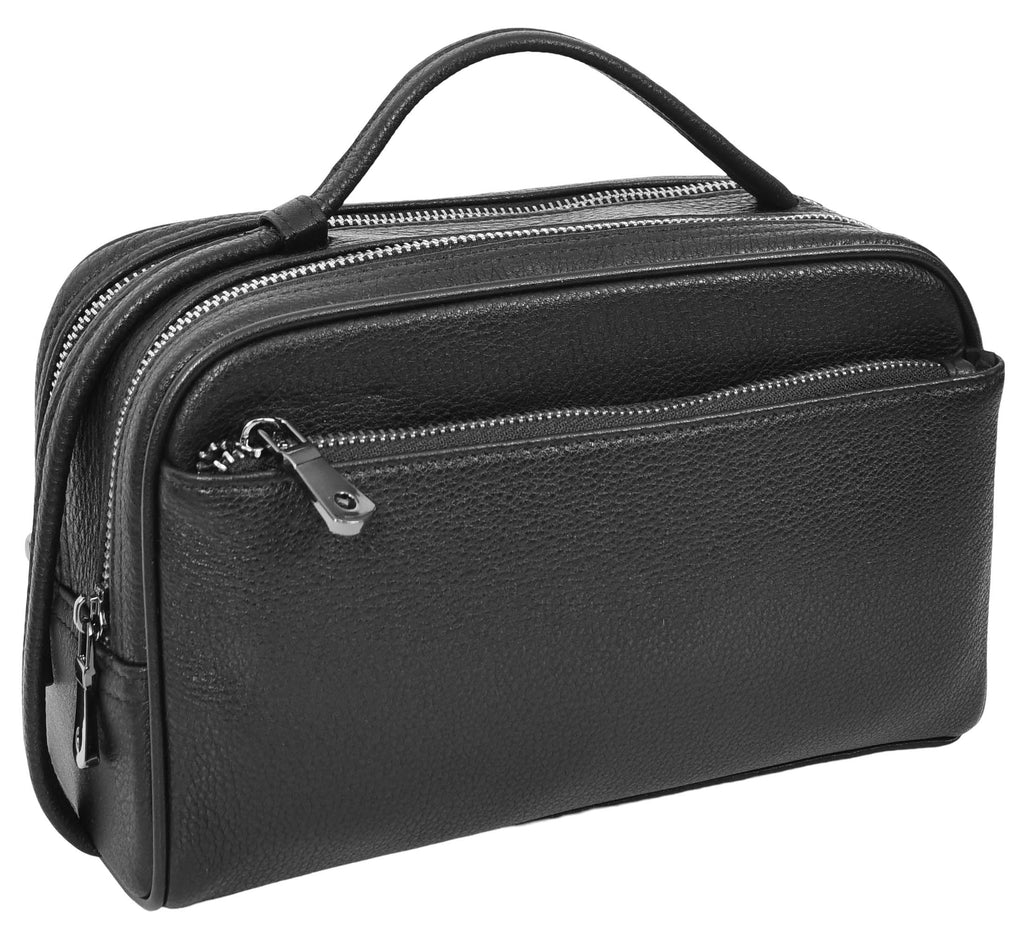 Tourgear Real Leather Toiletry Wash Travel Wrist Bag Black-2