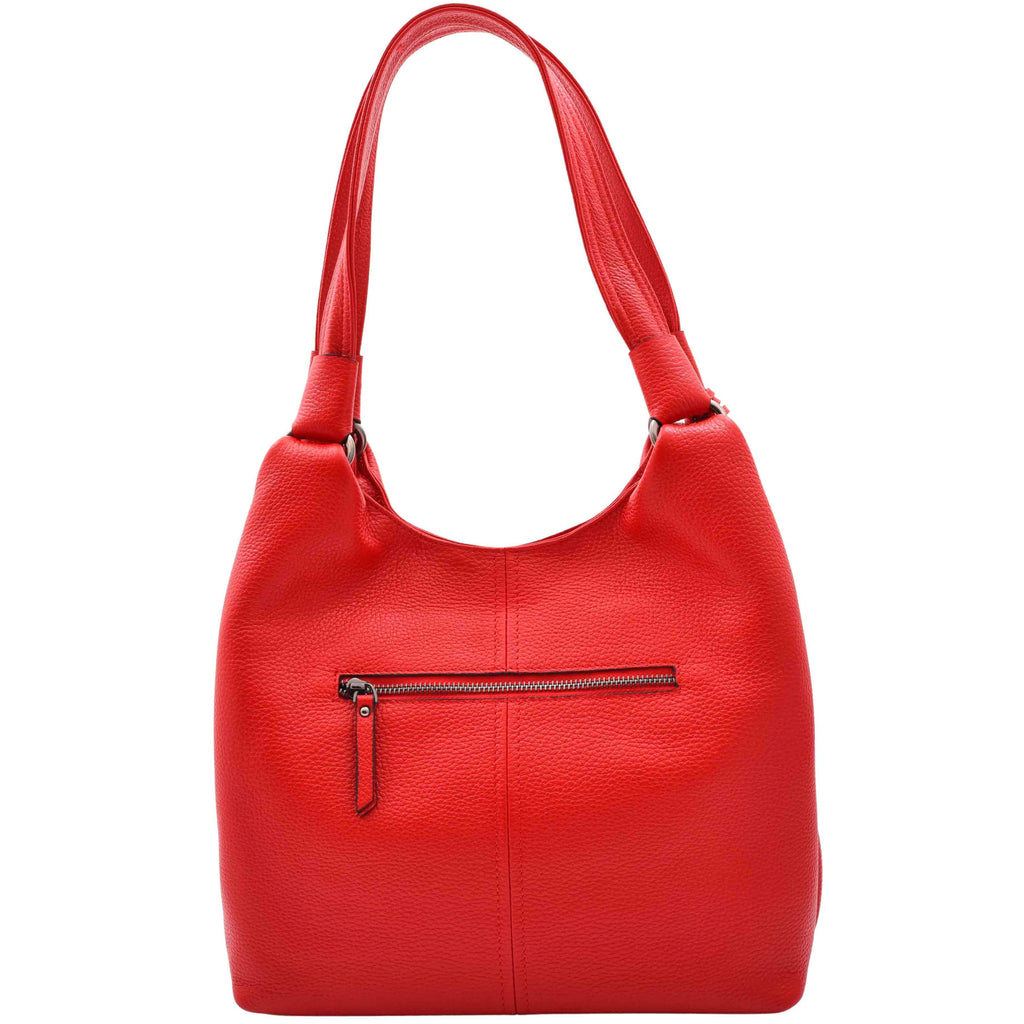DR583 Women's Large Leather Hobo Bag With Zip Opening Red 2