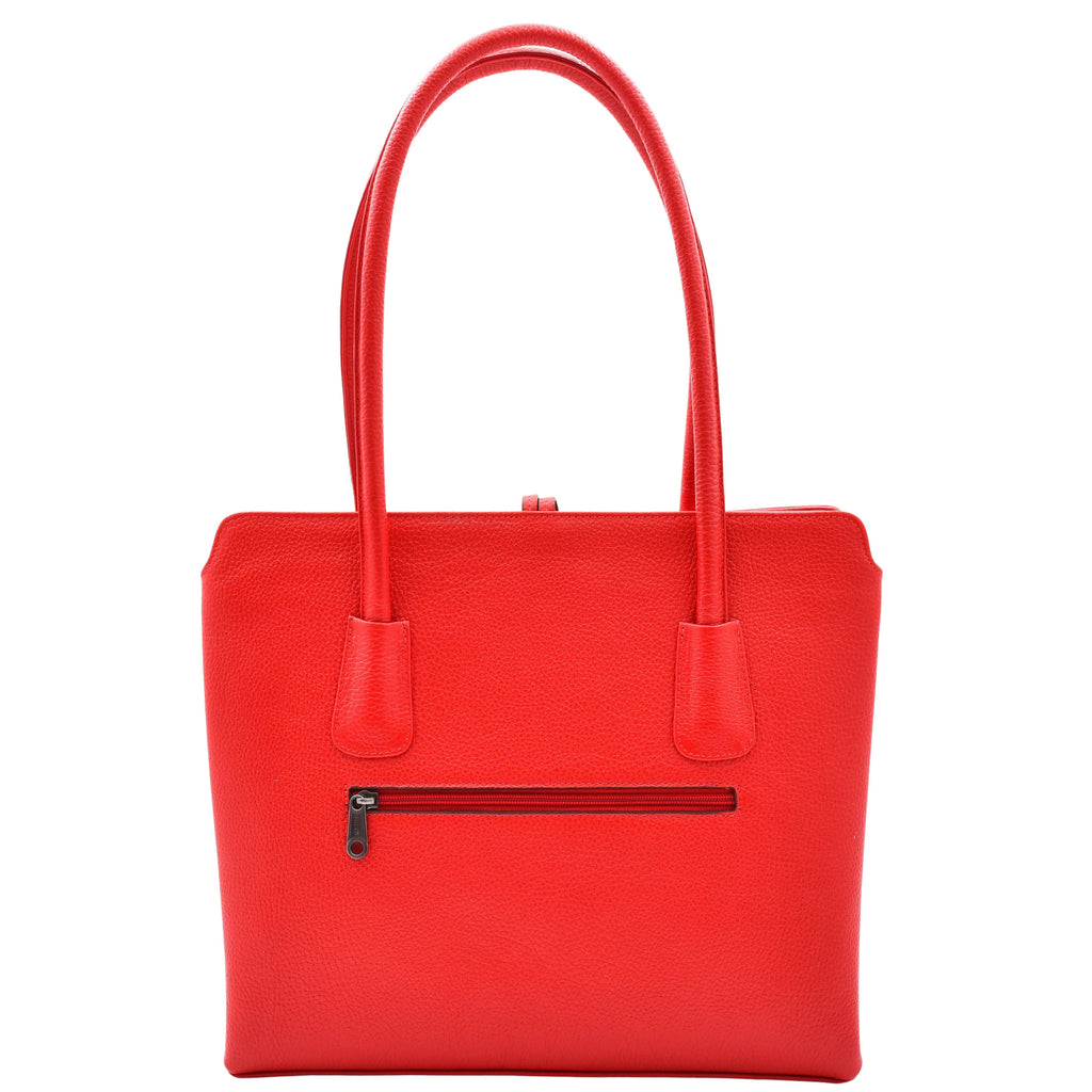 DR590 Women's Stylish Zip Opening Tote Large Shoulder Bag Red 2
