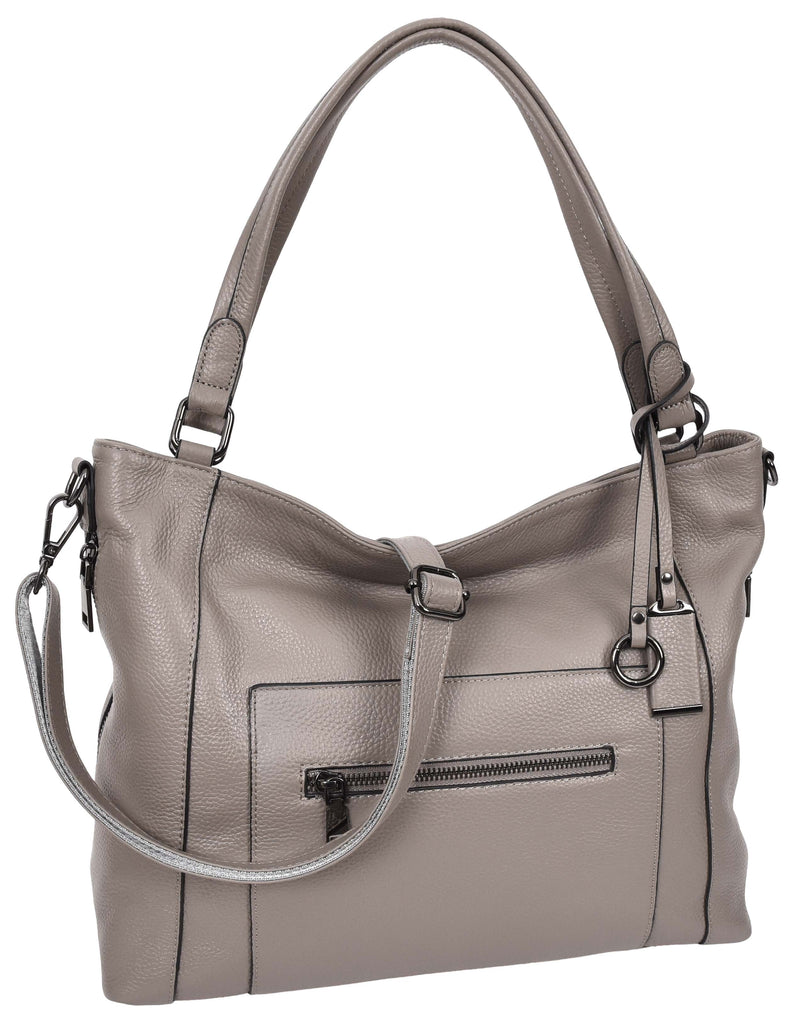 Abigail Women Leather Zip Opening Tote Shoulder Handbag Grey-2