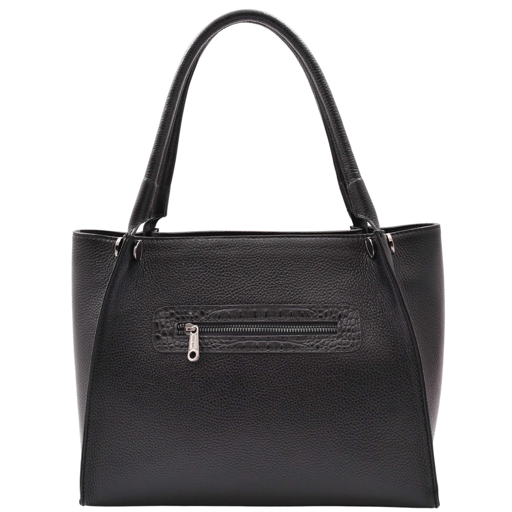 DR588 Women's Textured Leather Large Shoulder Bag With Multi Pockets Black 2