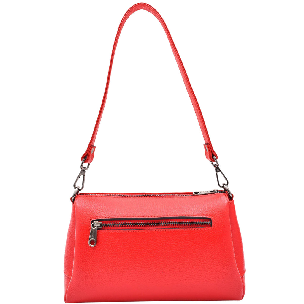 DR597 Women's Genuine Leather Small Zip Handbag Shoulder Bag Red 2