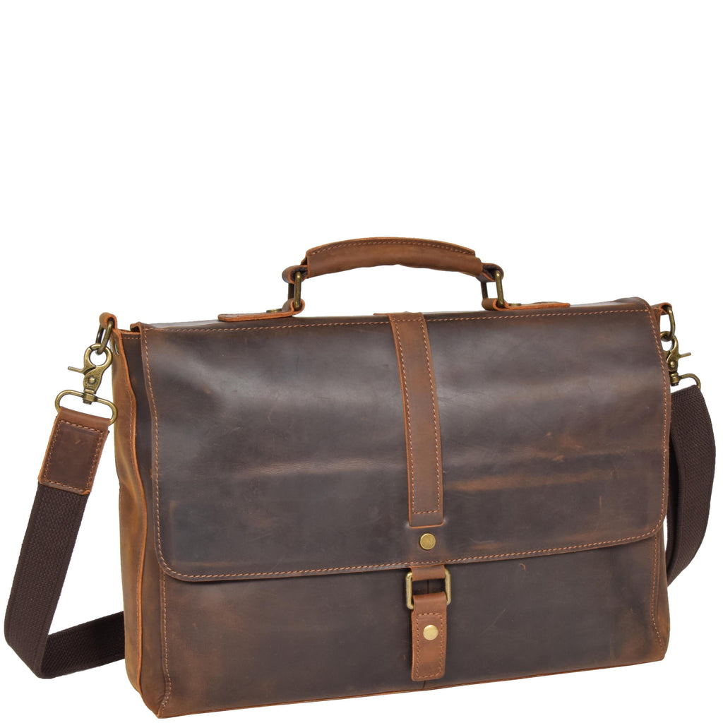 DR653 Men's Cross Body Bag Real Leather Vintage Briefcase Tan 2