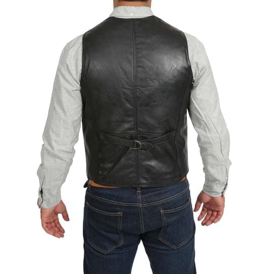 DR105 Men’s Classic Leather Waistcoat Black 5
