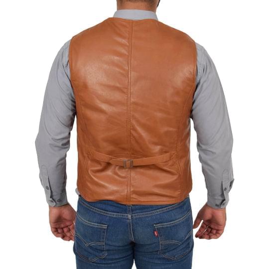 DR105 Men’s Classic Leather Waistcoat Tan 4