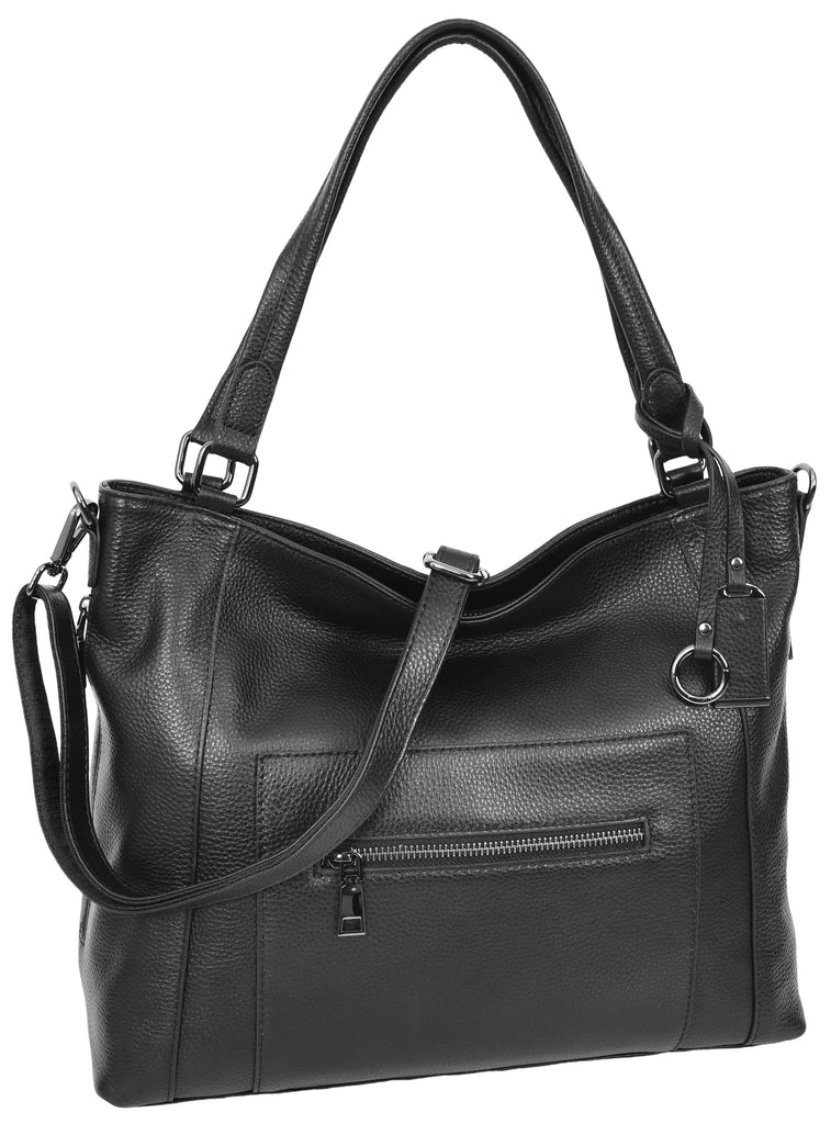 Abigail Women Leather Zip Opening Tote Shoulder Handbag Black-2