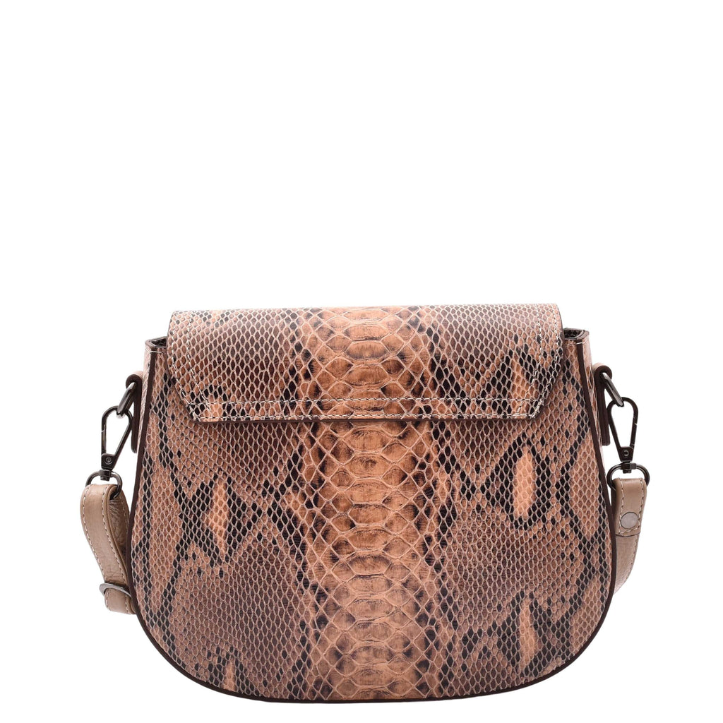 DR578 Women's Genuine Leather Small Sized Cross Body Bag Snake Print Taupe 2