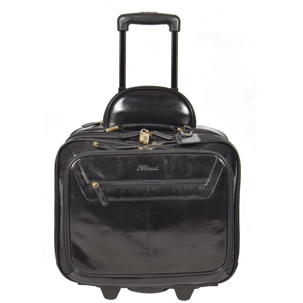 DR640 Genuine Leather Wheeled Travel Laptop Pilot Case Black 2