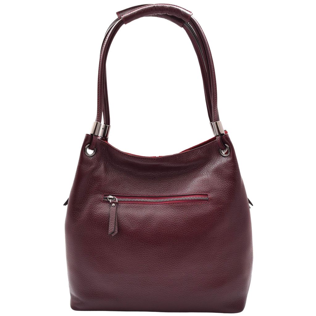 DR593 Women's Suede Leather Large Shoulder Bag Zip Hobo Burgundy 3