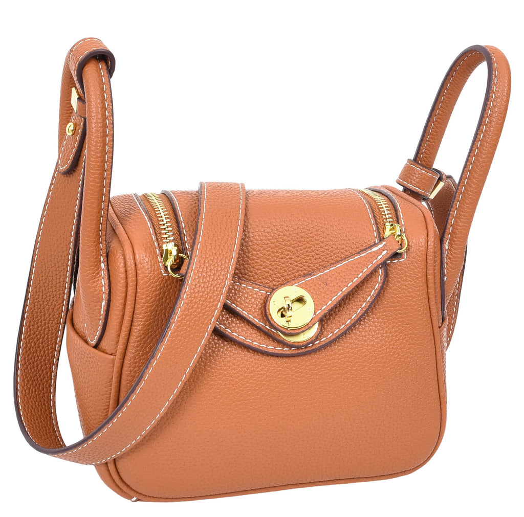 Regina Women's Faux Leather Mini Shoulder Strap Bag Brown-2